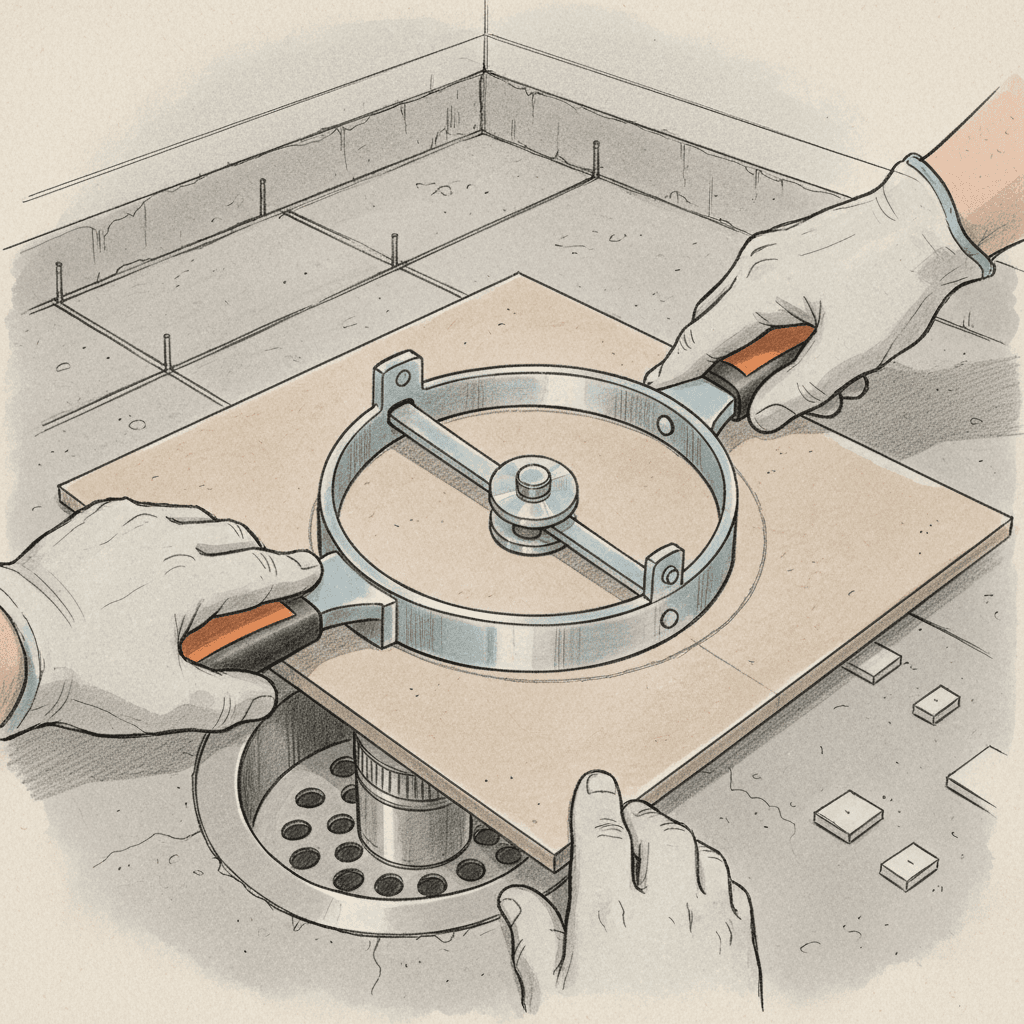 Innovative Tool for Marking Tile Cutouts Around Drains