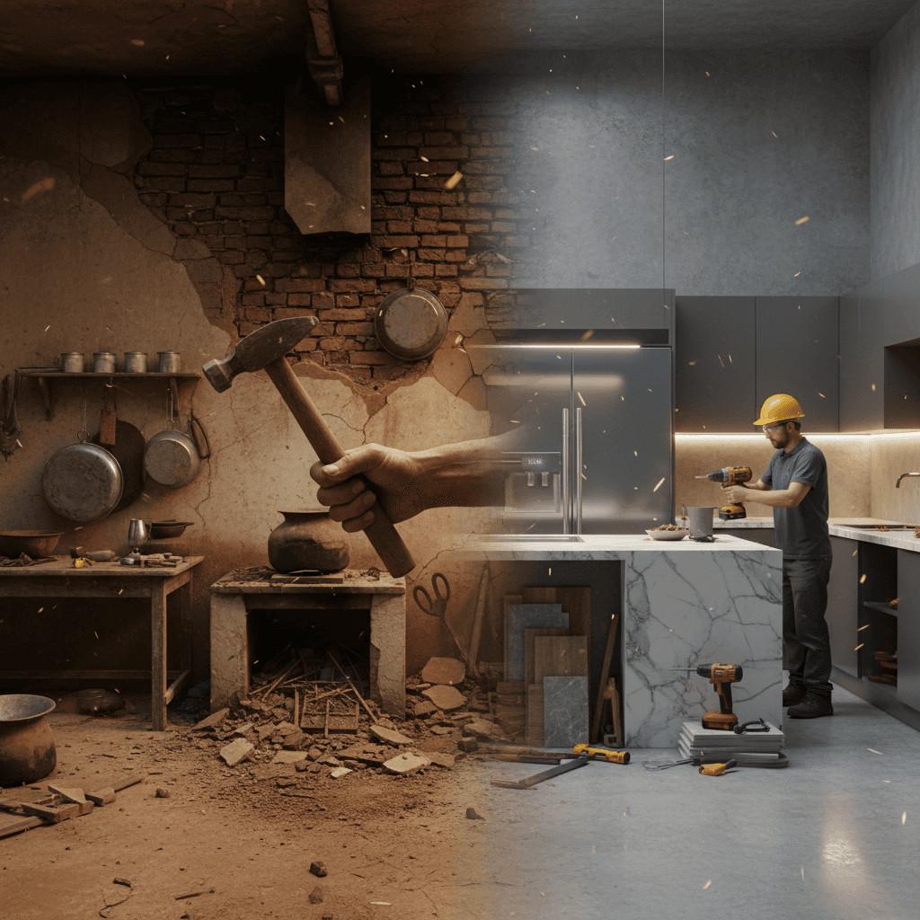 Broken Village Kitchen to Luxury Modern Kitchen Time-Lapse