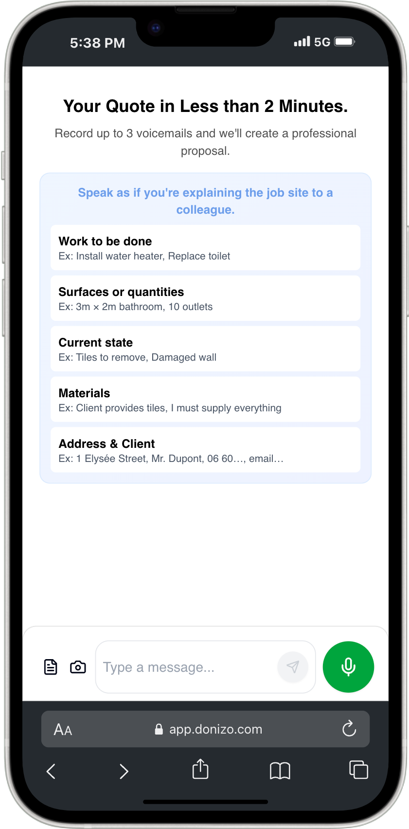 Contractor creating quote on mobile